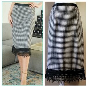 Ryu Midi Pencil Skirt Black & Gray w/ Lace Crochet Hem